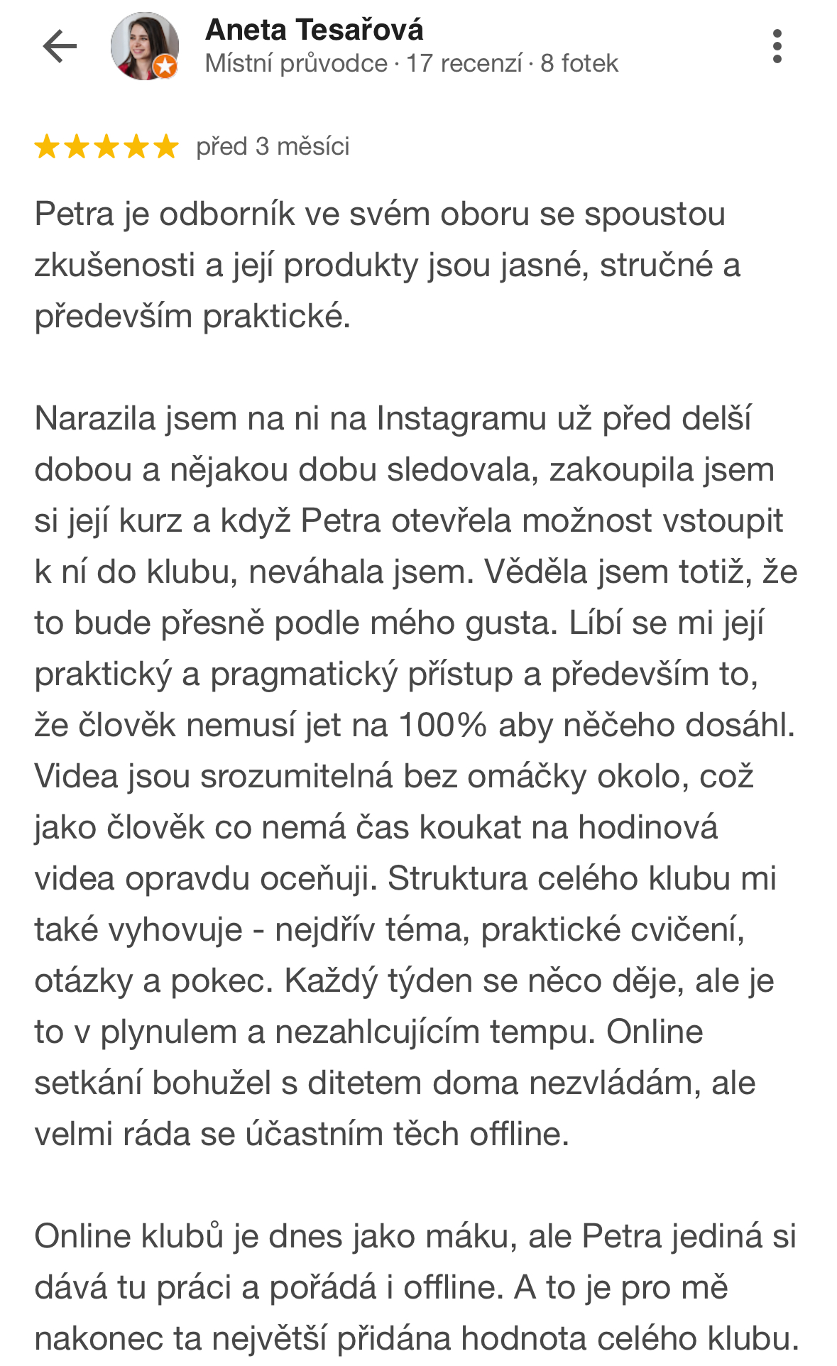 Google recenze – Aneta Tesařová