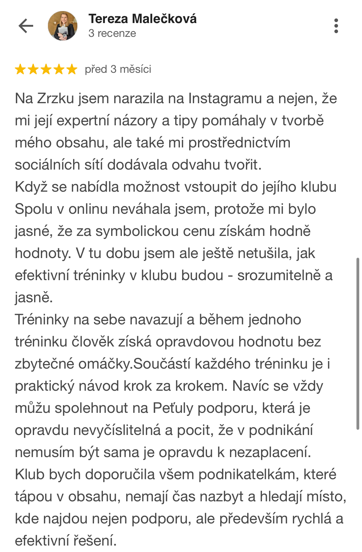 Google recenze – Tereza Malečková