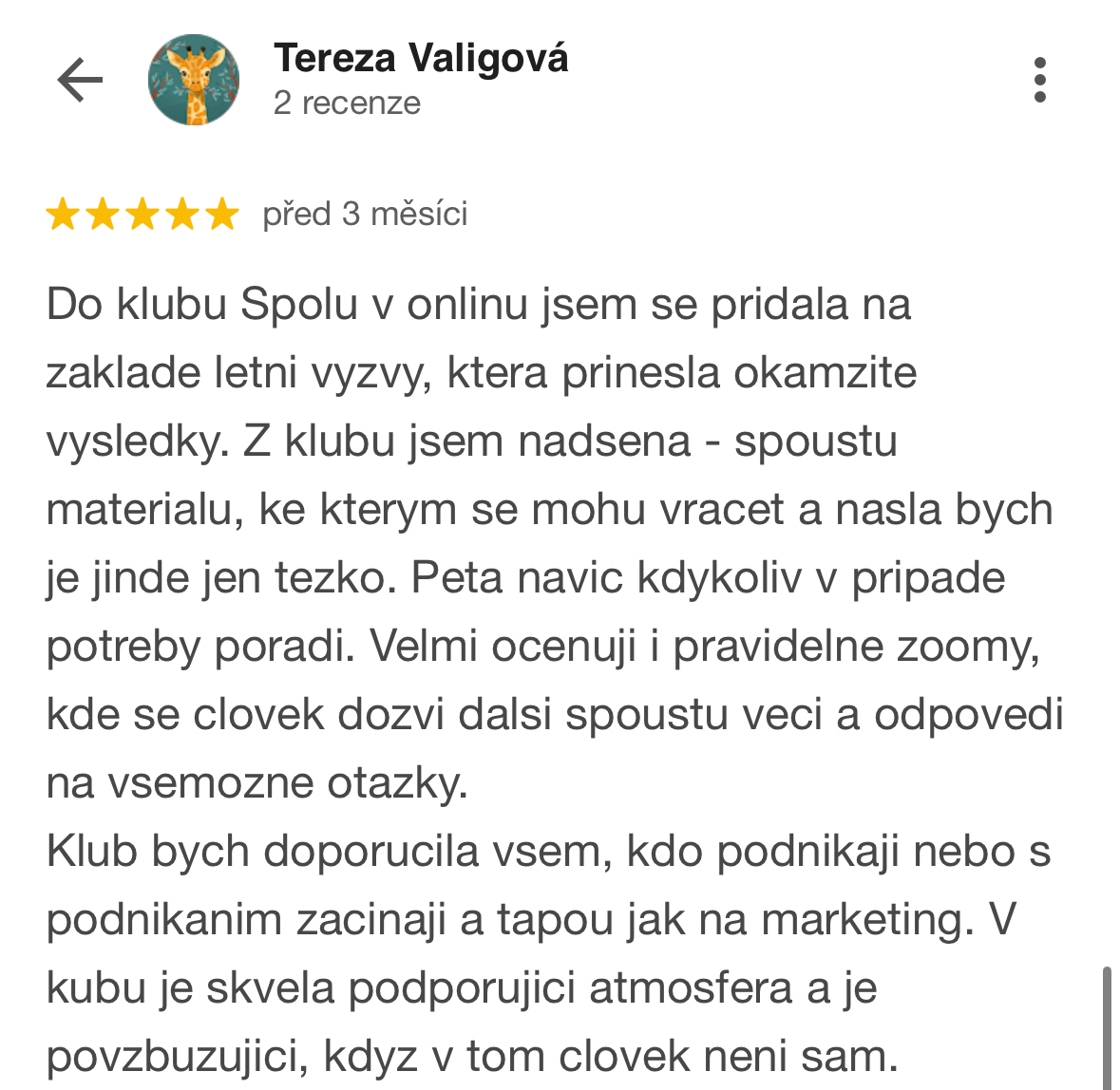 Google recenze – Tereza Valigová